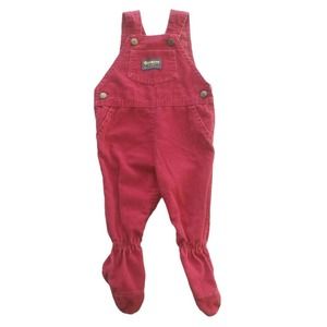 OshKosh Vintage Red Corduroy Footie Overalls